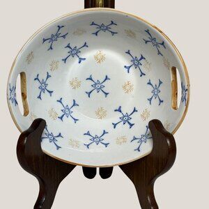 Temptations Presentable Ovenware by Tara Bowl Blue Gold Flower Pattern Stacks